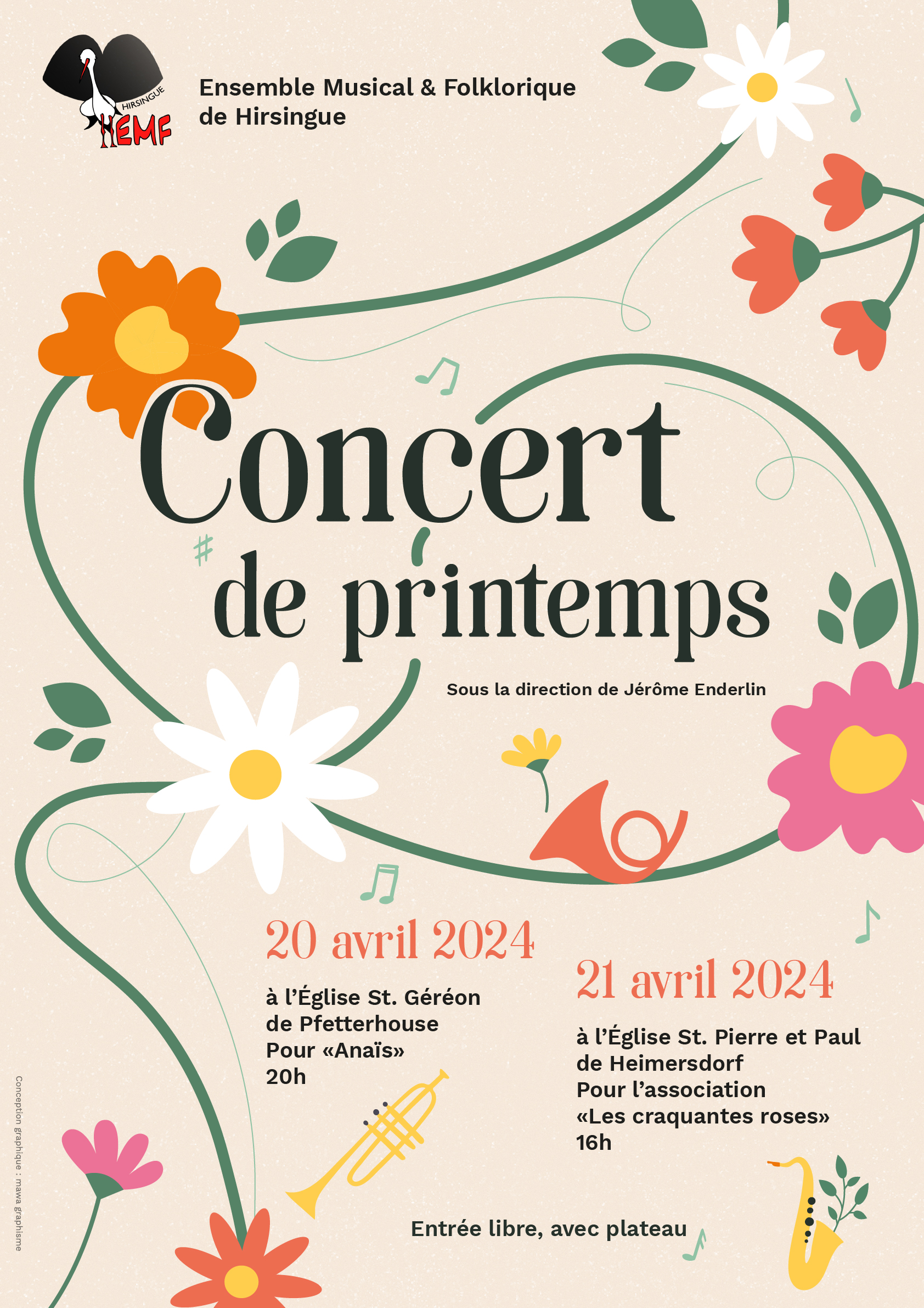 Concert de printemps de l’EMF Dimanche 21 avril à 16h- Eglise Sts Pierre et Paul