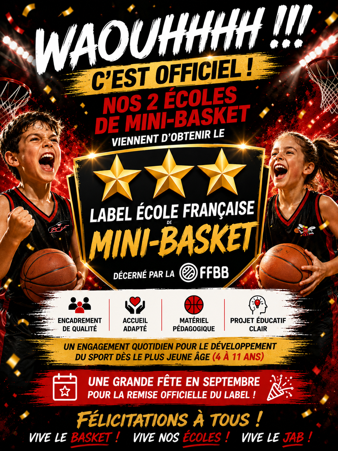 Label 3 étoiles pour l’école de mini-basket !